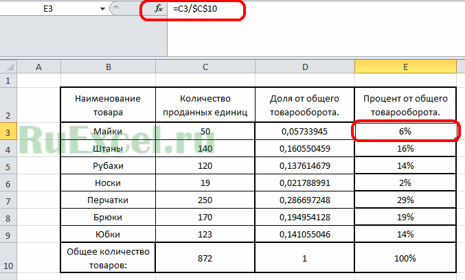 Формула процентов в Excel